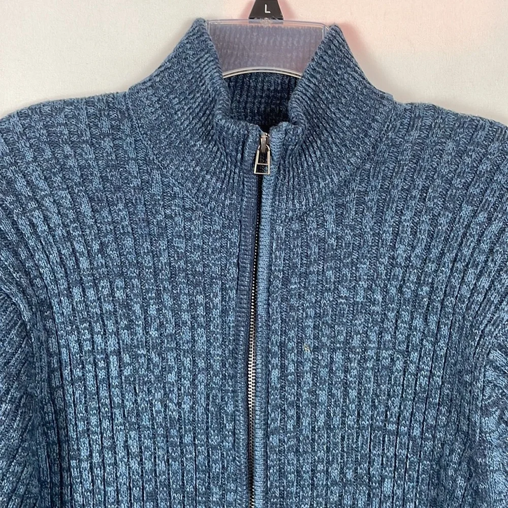 Northwest Territory Marled Blue Front Zip Long Sleeve Ribbed Sweater - Size XL